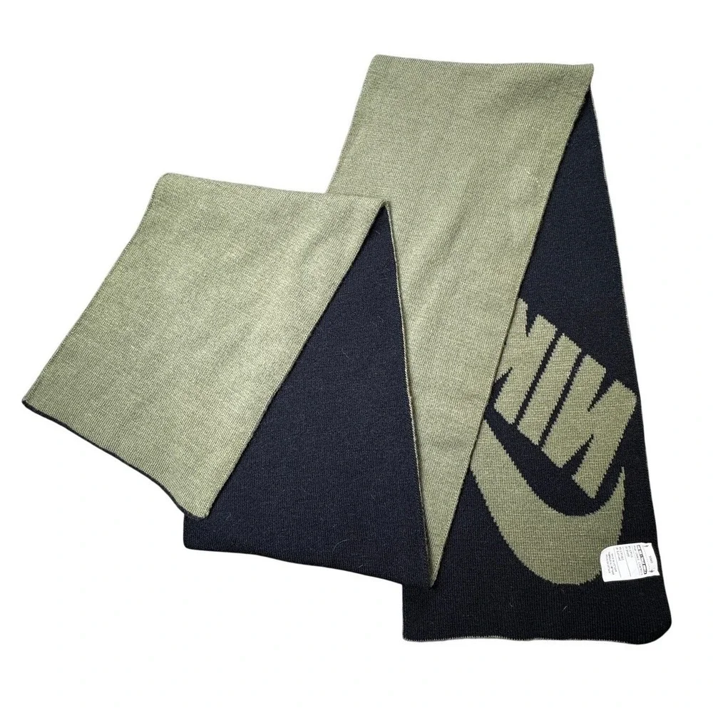 Nike Unisex Green Black Stretch Logo Knit Reversible Sport Scarf‎ 64